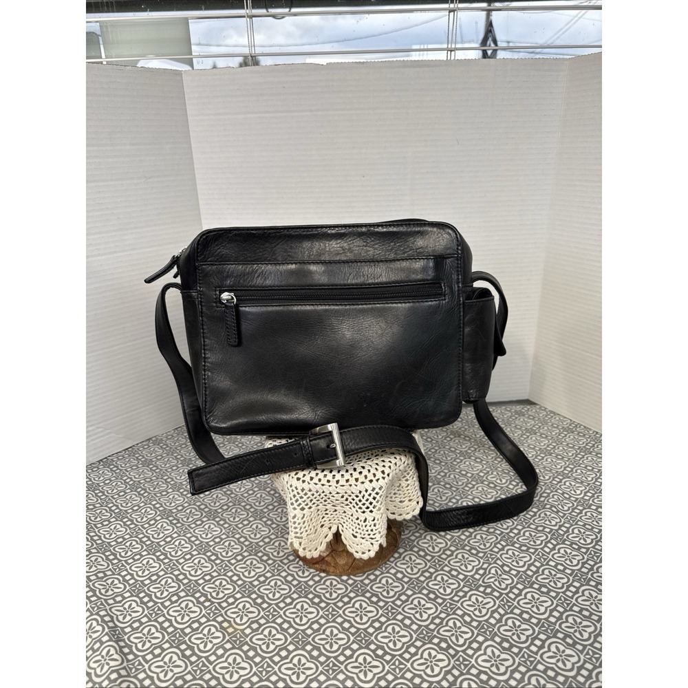 Great American Leather Works Black  Leather Shoulder Purse Crossbody Multi Comp.
